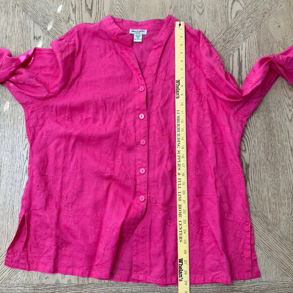 Deane and White Pink Embroidered Linen Button Down Shirt 2X - Picture 4 of 10